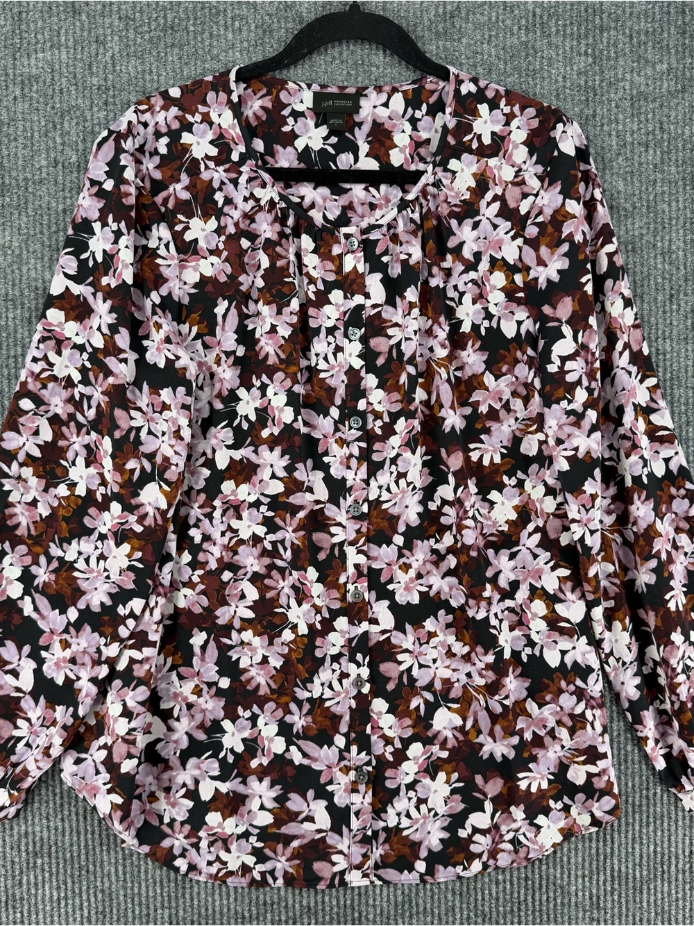 J. Jill Wearever womens blouse Large long sleeve button up career shirt flowers - Picture 2 of 10